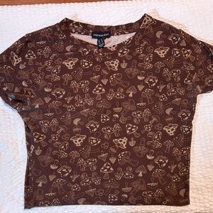 Streetwear Society Brown Tee with Mushroom Pattern